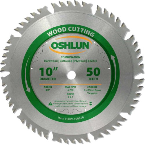 Oshlun SBW-100050 10-Inch 50 Tooth 4 and 1 Combination Saw Blade with 5/8-Inch Arbor