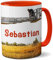 Feuerwehr-Kaffee-Tasse mit Wunschname, Namenstasse Feuerwehrauto im Einsatz GeburtstagsGeschenk Feuerwehrmann Kilala rot