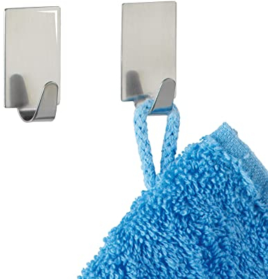 WENKO Crochet rectangle set de 4, acier inox - set de 4, Acier inoxydable, 1.9 x 3.4 x 1.5 cm, Brillant