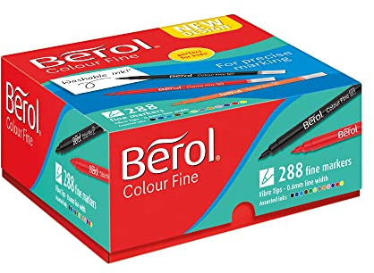 Berol Felt Tip Colouring Pens | Fine Point (0.6mm) | Assorted Colours with Washable Ink | Class Pack of 288 Markers