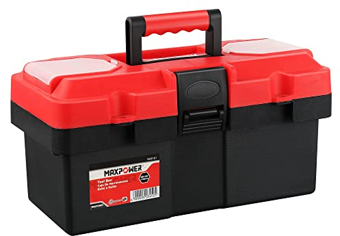 MAXPOWER 14-inch Toolbox, Plastic Tool Box Tool Chest Storage Case Organizer Included Removable Tray with Lock Secured