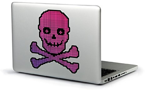 Pixellated Totenkopf Aufkleber Notebook (Pink und Schwarz) Sticker Size 17