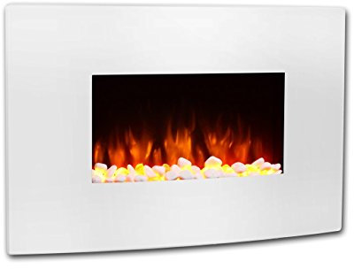 Endeavour Fires Egton Wall Mounted Electric Fire, White Curved Glass, 220/240Vac 1&2kW with 7 day Programmable Remote Control Heater