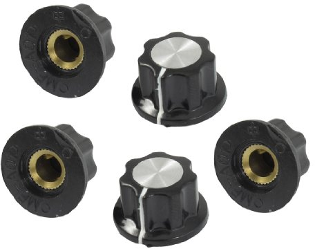 sourcing map 5 Stk. schwarz silberfarbene 16 mm obere Drehknöpfe für 6 mm Dia. Wellenpotentiometer