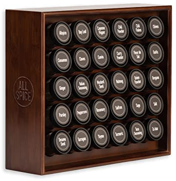 AllSpice Gewürzregal aus Holz, inkl. 30 Gläser 118 ml, Walnussholz