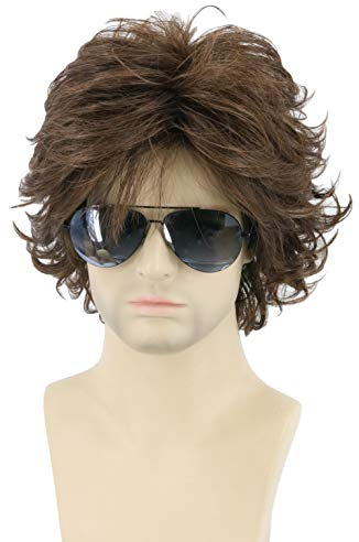 Topcosplay Herren-Perücke, schwarz, kurz, gewellt, zottelig, für Cosplay, Halloween, Kostüme, männliche Perücke (Braun)