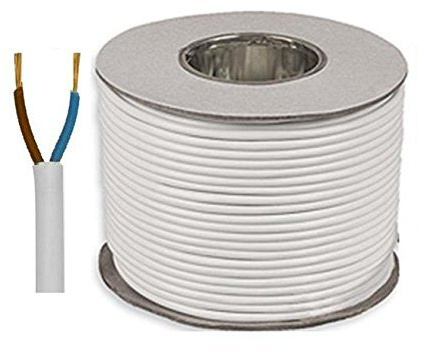White 3182Y 2 Core 0.75mm 6 Amp PVC Flexible Cable Cut To Length Flex Cable (25 Meters)