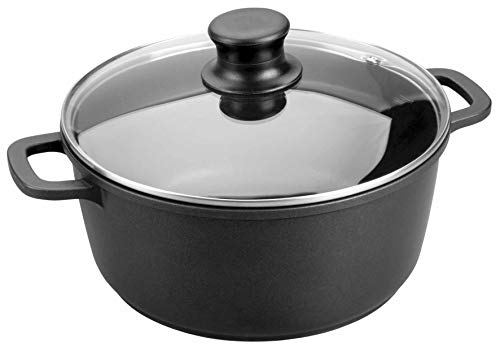 Lacor 25824 Faitout Fonte d'Aluminium Forte avec Couvercle Verre Diamètre: 24 cm, Noir