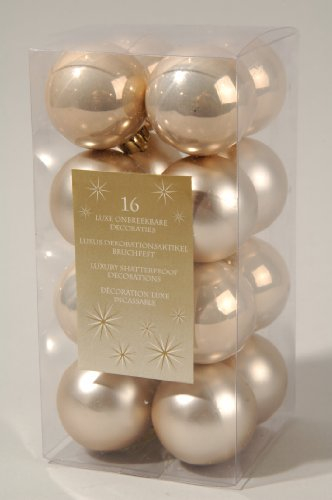 Weihnachtskugeln Mini Kunststoff 4cm x 16 Stück Christbaumkugeln bruchsicher Champagner