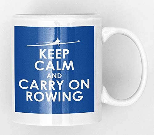 Keep Calm and Carry ON Rowing - Blue Mug New Quick and Easy Personalised Office Vintage Style Ceramic Tea and Coffee Mug