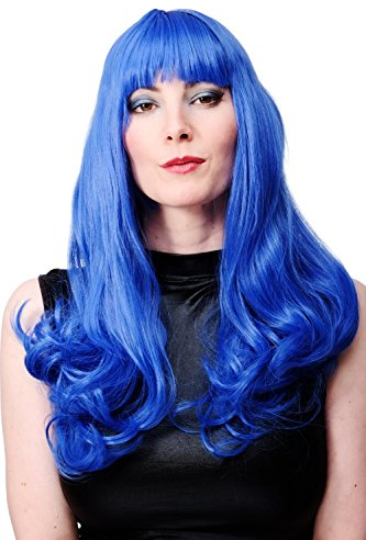 WIG ME UP - WIG021-BLUE Perücke Faschingsperücke Karneval Damen Katy Pony Lang Blau Alien Disco