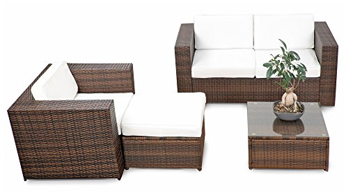XINRO erweiterbares 12tlg. Rattan Lounge Möbel Balkon Sitzgruppe - braun-Mix - Garnitur Gartenmöbel Lounge Möbel Set Balkon - inkl. Lounge Sofa + Sessel + Hocker + Tisch + Kissen