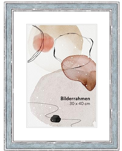 WANDStyle Bilderrahmen A3 Blau, DIN A3 Bilderrahmen Holz Vintage 42x30 cm, hochwertiger Holzbilderrahmen, Posterrahmen zum Aufhängen, Rahmen 30x42 cm, Fotorahmen H460 - Made in Germany