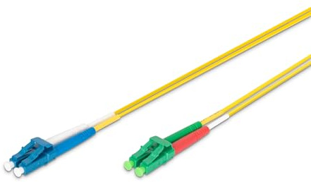 DIGITUS DK-293LCA3LC-02 – Glasfaserkabel OS2 – 2 m – LC (APC) zu LC (PC) – Duplex LWL Kabel – 1/10 Gbit/s – SM Singlemode Glasfaser LAN Kabel – Fasertyp: 9/125 µ – Gelb (Yellow)