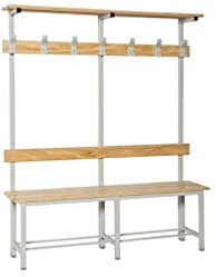 Simon Rack Banco Vestuario Madera Pino Barnizado, 1800x1000x350 mm (Alto*Ancho*Largo), Banco con Perchero, Estructura Acero, Desmontado, Simonlocker