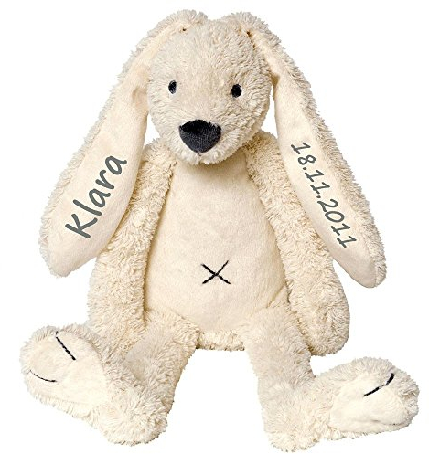 Elefantasie Stofftier Hase mit Namen und Geburtsdatum personalisiert Geschenk 30cm weiß