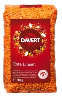 Davert Ganze Rote Linsen, 4er Pack (4 x 500 g) - Bio