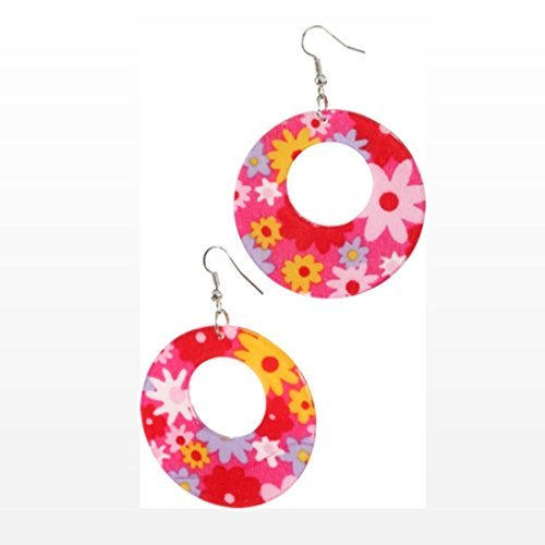 NET TOYS Hippie Ohrringe 70er Jahre Ohrschmuck Flower Power Ohrhänger Blumen Kreolen 60er Jahre Creolen Blumenkinder Ohr Schmuck Karnevalskostüme Accessoires Damen