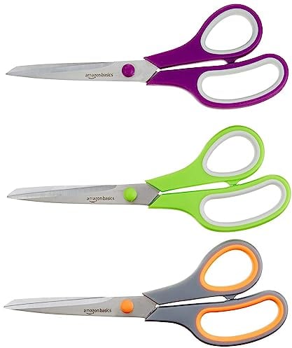 Amazon Basics Mehrzweck-Büroschere aus Edelstahl mit komfortablem Griff, PVD-beschichtet, 3 stück, 1er-Pack, Mehrfarbig