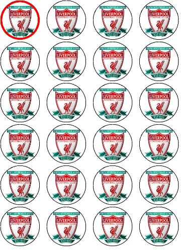 LIVERPOOL - 2 - 24 EDIBLE WAFER - RICE PAPER CAKE TOPPERS EACH DESIGN IS 40mm IN DIAMETER
