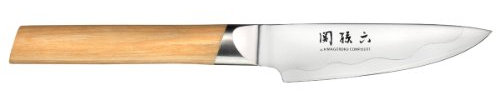 KAI Seki Magoroku Composite Cuchillo de oficina con hoja de 9 cm - Acero inoxidable SUS420J2 56 HRC / Acero VG 10 61 HRC - Mango de madera de Pakka de color claro - Hecho a mano en Japón