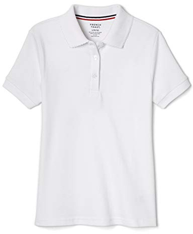 French Toast Girls' Short Sleeve Polo Shirt with Picot Collar (Standard & Plus Sizes), White, 10-12