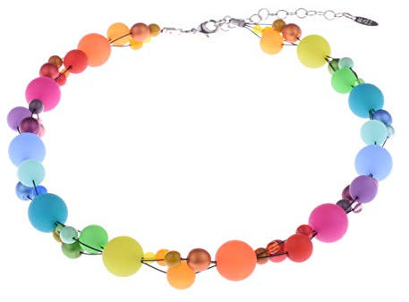 Adi Modeschmuck Halskette 'Amelie', leuchtend bunte Mischung aus Polaris- und Glasperlen, handgefertigt in Berlin