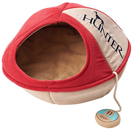 HUNTER DUBLIN Katzenhöhle, Katzenbett, Schlafplatz für Katzen, weich, mit Katzenspielzeug, 42 x 42 x 32 cm, rot