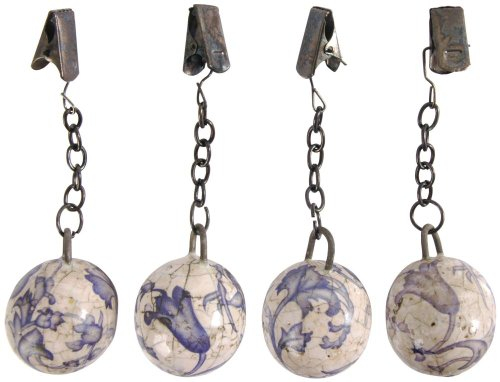 Esschert Design 4 Stück Tischtuchgewicht, Tischdeckenhalter aus Keramik in blau-weiß, Ø ca. 3,2 cm