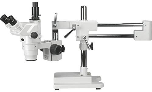 AmScope ZM-4T Ultimativer Trinokulares-Stereo-Zoom-Mikroskop auf 3D-Boom-Ständer, 6.7X-45X, Weiß