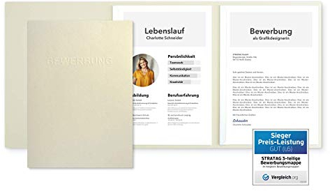 3 Stück 3-teilige Bewerbungsmappen Creme-Beige mit 2 Klemmschienen in feinster Lederstruktur