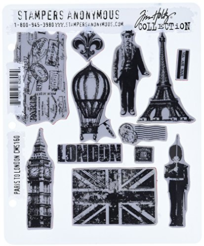 Tim Holtz Haftende Stempelsets, Stampers Anonymous, künstlerische Werkzeuge, Gummistempel Paris To London rot