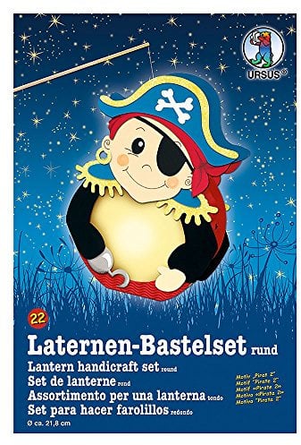 Ursus 18700022 - Laternen Bastelset Pirat 2, ca. 21,8 x 31 x 10,3 cm, Durchmesser ca. 21,8 cm, zum Selbstgestalten, ideal für den nächsten Laternenlauf, Kinderfeste und Halloweenpartys