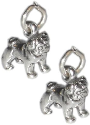 Packung mit 2 Mops Hund TINY Sterling Silber Charms .925 Mops Hunde Charm