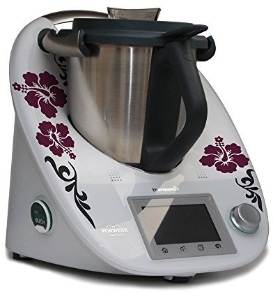 Grafix Thermomix TM5 Aufkleber - Hibiskus mit Ranke, 1 Stück, Bordeaux, Anthrazit