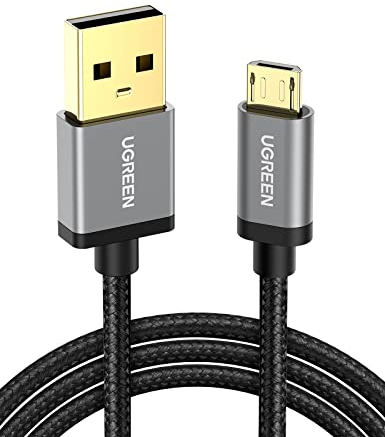 UGREEN Câble USB Micro USB Charge Rapide 18W 3A Nylon Tressé Câble Chargeur Compatible avec Manette PS 4 PS4 Pro PS4 Slim Xbox One Xbox One S (2M)