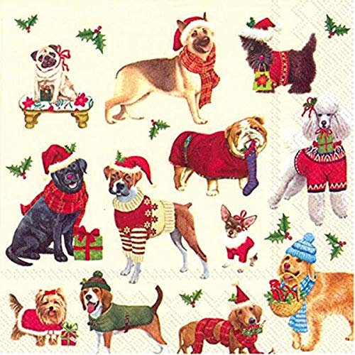 Ideal Home Range 20 Zählen Cocktail Papier Servietten, Weihnachten Hunde