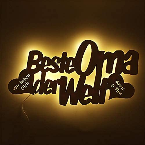 Schlummerlicht24 Beste Oma der Welt mit Gruß Gravur, ideale Geschenke bei/eine/für die Oma, als Deko-Lampe Nachtlicht im Schlafzimmer du Wohnzimmer