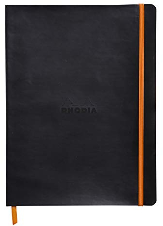 RHODIA 117552C - Black Soft Notebook - 19x25 cm - Dot Dot - 160 pages - Ivory Clairefontaine Paper 90 g/m - Bookmark, Elastic Closure - Faux Leather Cover - Rhodiarama Collection