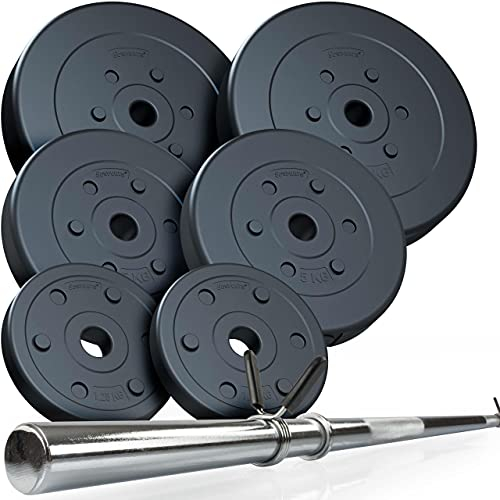 ScSPORTS® Langhantel Set - 17,5-30 kg, 30 mm, Verstellbar, Verchromt, 120/140/160 cm, mit Federverschluss - Langhantelstange, Hantelscheiben (30 kg (2 x 7,5/5/2,5))
