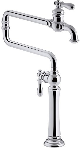 KOHLER 99271-CP Artifacts Single-Hole Deck-Mount Pot Filler Kitchen Sink Faucet with 22-Inch Extended Spout, Polished Chrome