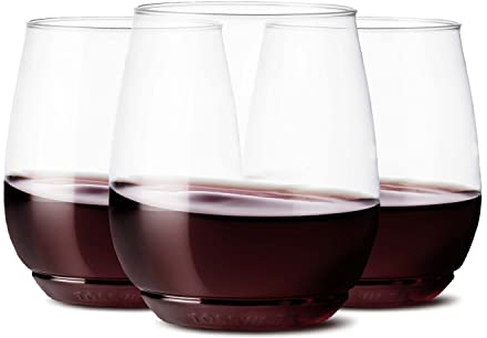 TOSSWARE Vino - Juego de 12 vasos de vino reciclables de plástico de 14 onzas, sin tallo, inastillables y sin BPA