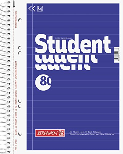 BRUNNEN Collegeblock Student | A5, Lineatur 4, 80 Blatt, blau
