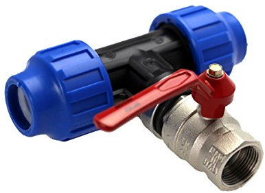 'IBC Adattatore a T, PE 25 – 63 – Rubinetto a sfera 1/2-2, Multicolore