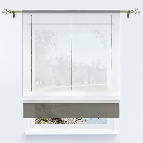 Yujiao Mao Voile Raffrollo mit Tunnelzug Bändchenrollo mit Stangendurchzug Gardinen 1er-Pack Vorhang H*B 155 * 140cm Grau