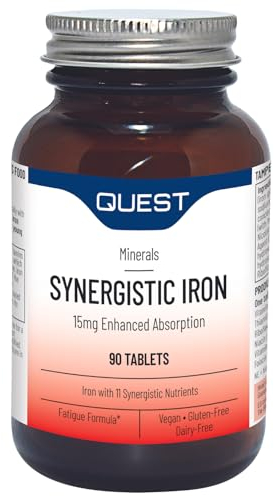 Quest Synergistic Iron 15mg Tablets with Vitamin B, C & Copper. Helps Reduce Tiredness & Fatigue Plus Formation of Red Blood Cells & Immune Support. Vegan & Gluten Free Formula. (90 Capsules)