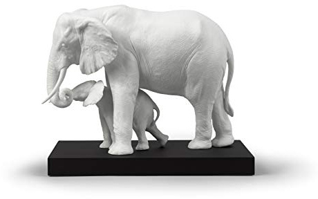 LLADRÓ Leading The Way Elephants White Sculpture. Porcelain Elephant.