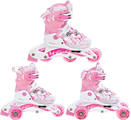 Raven Princess 3in1 Inline Skates Triskates Rollschuhe Inliner für Kinder Mädchen verstellbar (26-29 (16m-18cm))