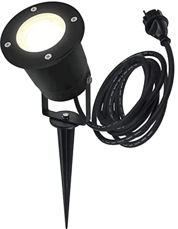 LED Erdspießleuchte schwarz Außenstrahler inkl. Montagebügel und Erdspieß schwenkbar Gartenstrahler Gartenspot inkl. 2,5m Kabel anschlussfertig mit Schutzkontakt-Stecker IP68 GU10 230V (kaltweiß)