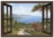 ARTLAND Wanddeko Leinwand Bilder Wandbild 130 x 90 cm Landschaften Fensterblick Haus am Meer I T4EE
